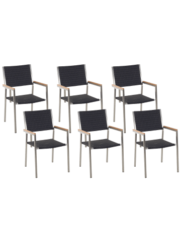 Beliani 6er-Set Gartenstuhl GROSSETO in Schwarz/Silber