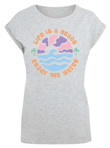 F4NT4STIC Extended Shoulder T-Shirt Life Is A Beach Enjoy The Waves in grau meliert