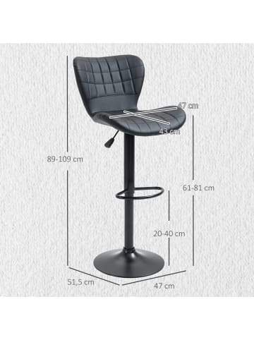 HOMCOM Barstuhl in Schwarz 47L x 51,5B x 109H cm