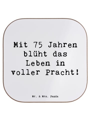 Mr. & Mrs. Panda Getränke-Untersetzer Spruch 75. Geburtstag Blüt... in Weiß