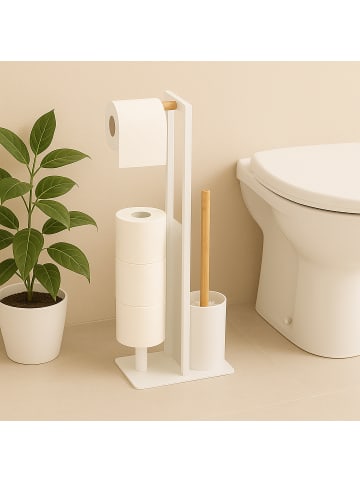 relaxdays WC Garnitur in Weiß/ Natur - (B)21 x (H)65 x (T)18 cm