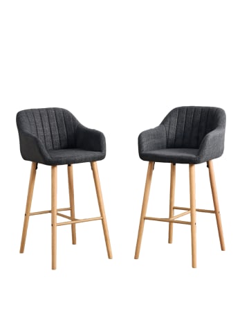 ABRIHOME Barhocker mit Armlehnen 2er-Set, Hohe Rückenlehne, Leinen & Holzbeine