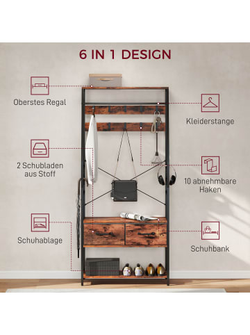 HOMCOM Garderobenständer-80L x 30B x 180H cm-Rustikal-Braun