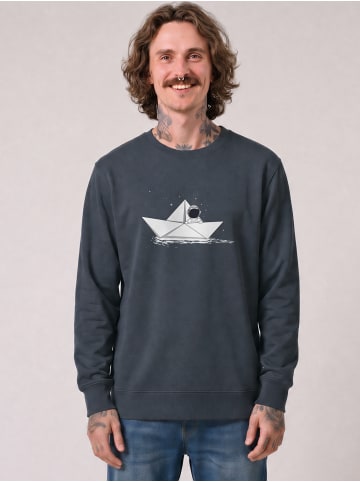 wat? Apparel Sweatshirt Astronaut in paper boat in India Ink Grey