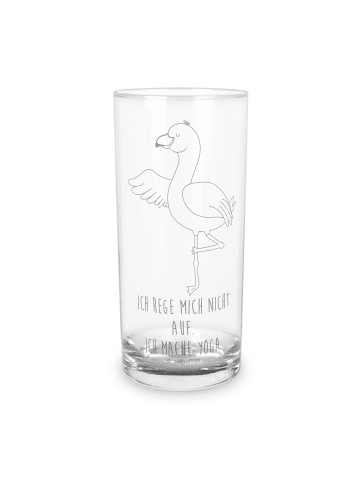 Mr. & Mrs. Panda Wasserglas Flamingo Yoga mit Spruch in Transparent