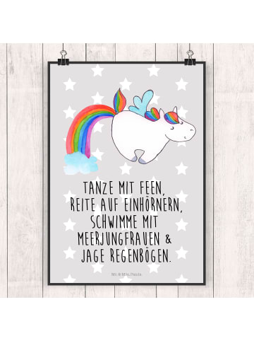 Mr. & Mrs. Panda Poster Einhorn Pegasus mit Spruch in Grau Pastell