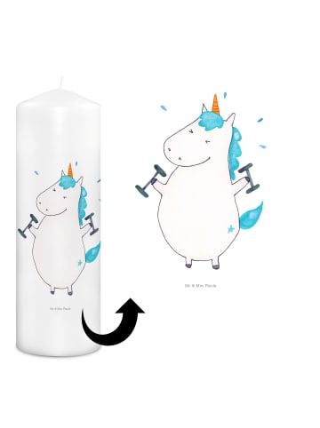 Mr. & Mrs. Panda Kerze Einhorn Fitness ohne Spruch in Weiß