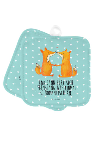 Mr. & Mrs. Panda Topfuntersetzer Füchse Liebe mit Spruch in Türkis Pastell