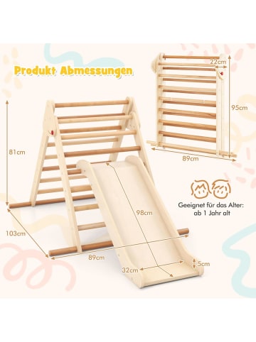COSTWAY Kletterdreieck mit Rutsche in Hellbraun