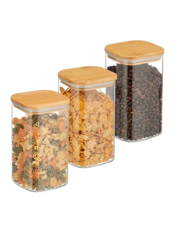 relaxdays 3 x Vorratsglas in Transparent/ Natur - 1200 ml
