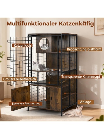 COSTWAY Katzenschrank mit Katzenkäfig 60 x 60 x 125 cm in Braun