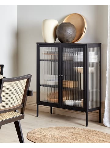Beliani Vitrine LERRYN in Schwarz - (W) 90 x (H) 111 x (L) 35 cm