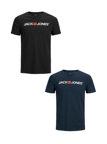 Jack & Jones 2er-SET Kurzarm T-Shirt Plus + Size CREW NECK in Schwarz-Blau
