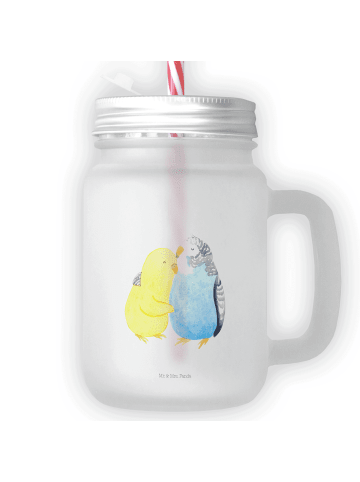 Mr. & Mrs. Panda Glas Mit Henkel Wellensittich Liebe ohne Spruch in Transparent