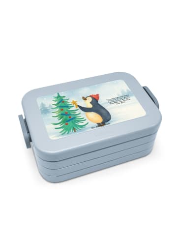 Mr. & Mrs. Panda Snackbox Pinguin Weihnachtsbaum Design mit Spruch in Blau Pastell