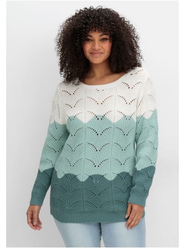 sheego Pullover im Ajourstrick, mit Colourblocking in jade gemustert