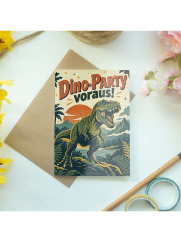 Mr. & Mrs. Panda Geburtstagskarte Dinosaurier retro Design mit S... in Weiß
