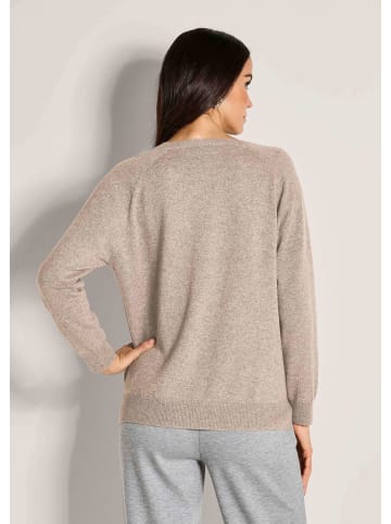 MADELEINE Casual Strickpullover mit V-Ausschnitt in beige / melange