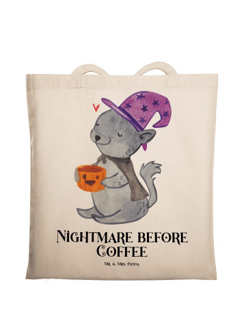 Mr. & Mrs. Panda Tote Bag Kater Kaffee mit Spruch in Creme