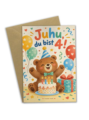 Geburtstagskarte 4. Geburtstag Bär verspielt De... in Weiß