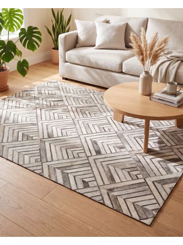 Kurzflor TEKIR in Grau/Beige/Schwarz - (W) 140 x (H) 1 x (L) 200 cm