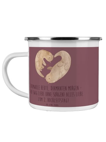 Mr. & Mrs. Panda Camping Emaille Tasse 2. Hochzeitstag Baumwollh... in Kaffa Coffee