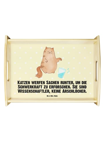 Mr. & Mrs. Panda Serviertablett Katze Wasserglas mit Spruch in Gelb Pastell