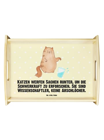 Mr. & Mrs. Panda tablett aus holz Katze Wasserglas mit Spruch in Gelb Pastell