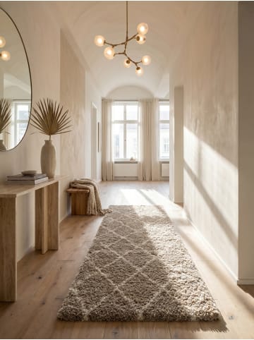 KADIMA DESIGN Teppich Hochflor Shaggy Waschbar Geometrisch DOLOMIT Strapazierfähig in Beige