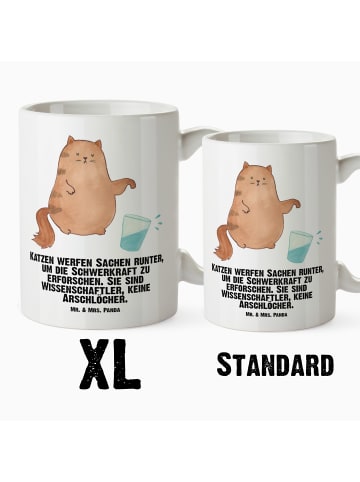 Mr. & Mrs. Panda Steinguttasse Katze Wasserglas mit Spruch in Weiß