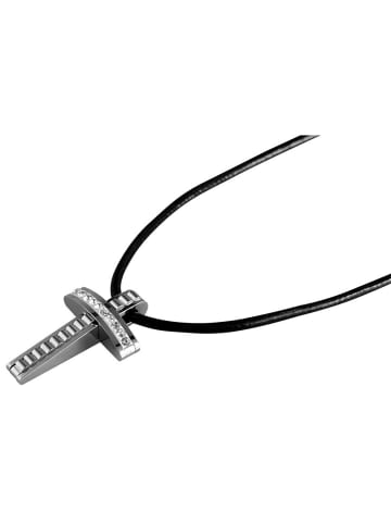 Adeliás Damen Halskette aus Edelstahl mit Zirkonia 50 cm in schwarz