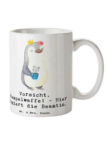 Mr. & Mrs. Panda Trinkbecher Beamtin Stempelwaffe mit Spruch in Weiß