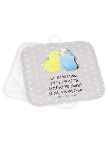 Mr. & Mrs. Panda Topflappen Wellensittich Liebe mit Spruch in Grau Pastell