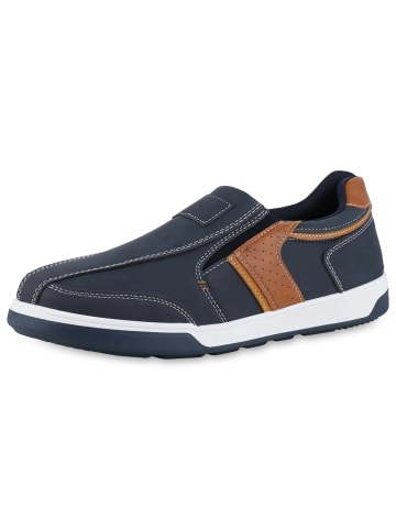 VAN HILL Slip Ons Benjamin in Dunkelblau Hellbraun