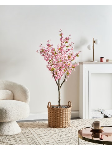 Beliani Kunstpflanze CHERRY TREE in Grün/Rosa/Schwarz - (W) 62 x (H) 152 x (L) 62 cm