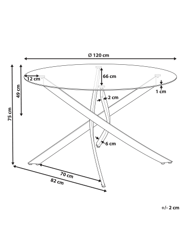 Beliani Esszimmertisch MARAMO in Silber/Transparent - (W) 120 x (H) 75 x (L) 120 cm