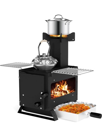 COSTWAY Campingofen mit Topfgestell tragbar in Schwarz