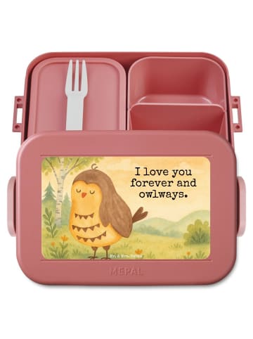 Mr. & Mrs. Panda Snack Box Eule Zufrieden Design mit Spruch in Rot Pastell