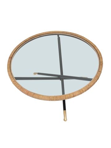 Mauro Ferretti Couchtisch aus Eisen, Holz und schwarzem und braunem Glas, Ø cm 80x46,5