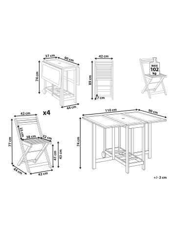 Beliani 5-tlg Gartentisch Set FRASSINE in Braun