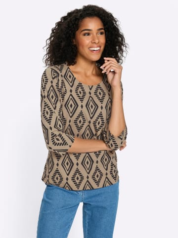 Sieh an! 3/4-Arm-Shirt in beige-schwarz-bedruckt