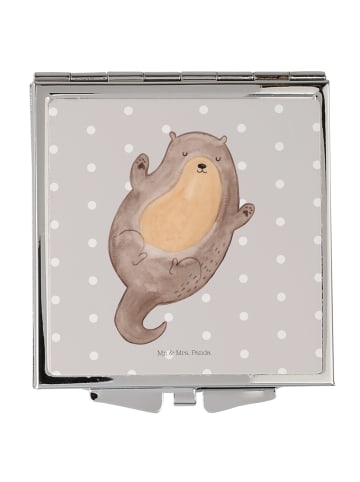 Mr. & Mrs. Panda Handtaschenspiegel quadratisch Otter Umarmen oh... in Grau Pastell