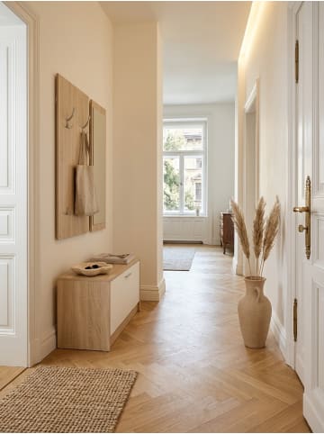 KADIMA DESIGN Wandgarderobe DELFT mit Spiegel, Weiß, 8 Paar Schuhe, 10 Haken in Beige