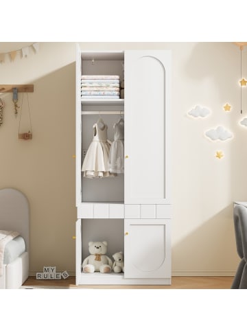 ABRIHOME Kleiderschrank in Weiß 80x50x200 cm mit 2 Türen Stange Schubladen