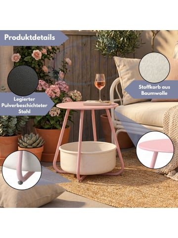 Coemo Beistelltisch Kosi mit Canvas Korb - Metallgestell mit Stoffkorb in Pink