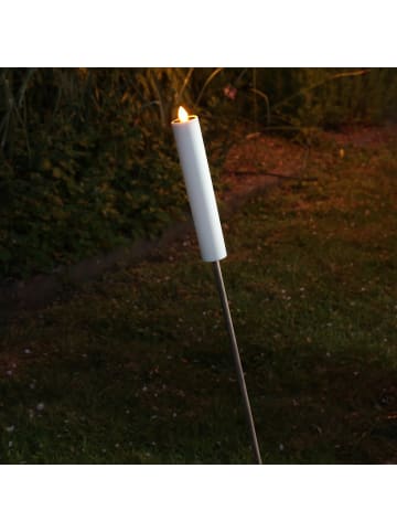 MARELIDA LED Solar Fackel Stabkerze H: 98cm in weiß