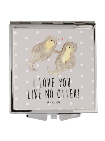 Mr. & Mrs. Panda Frauenspiegel Otter Hände halten mit Spruch in Grau Pastell