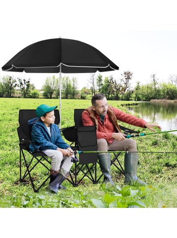 COSTWAY 2-Sitzer Campingstuhl mit Sonnenschirm in Schwarz