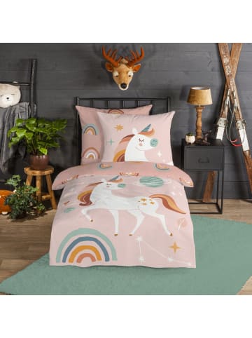 Good Morning Flanell Kinder-Wendebettwäsche in rosa