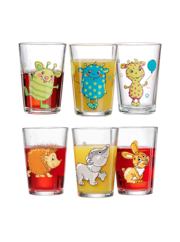 6er Set Kindergläser Monsterchen Waldtiere in Bunt 205 ml